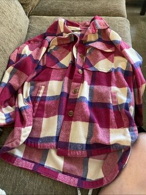 Women's Pink Plaid Button-Front Shacket Jacket